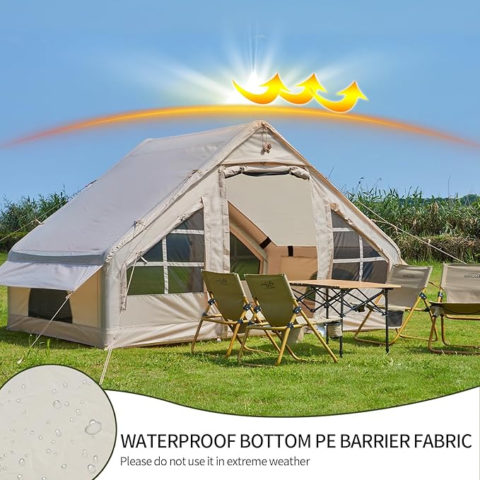 Inflatable Tents for Camping with Stove Jack 2/4/6/8 Person Easy Setup Blow Up Tents for 4 Seasons Waterproof Inflatable Camping Tent with Awning Air House Glamping Tents for Camping Adult