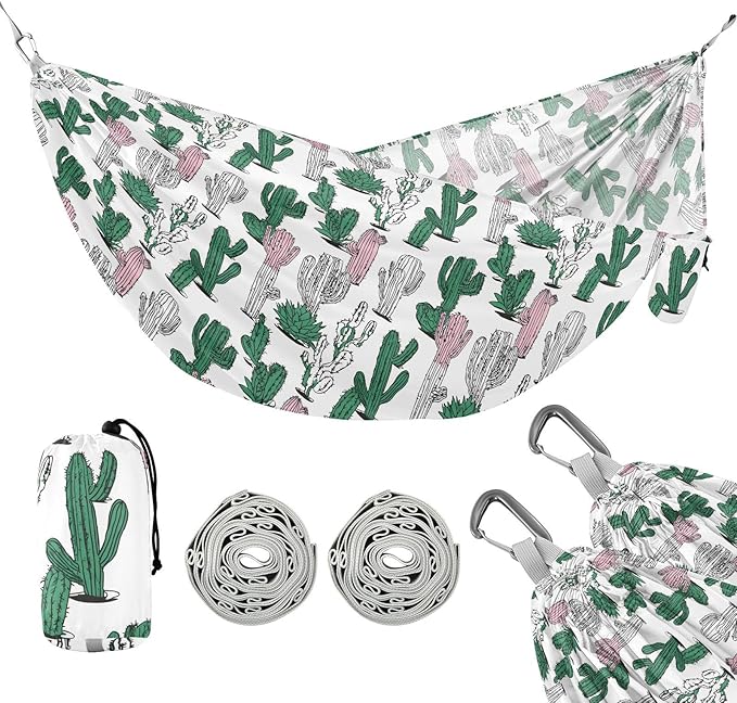 ALAZA Cactus Cacti Hand Drawn Camping Hammocks Single or 2 Person 500 lbs Portable Parachute Travel Hammock w/Tree Straps for Hiking Backpacking Indoor Outdoor