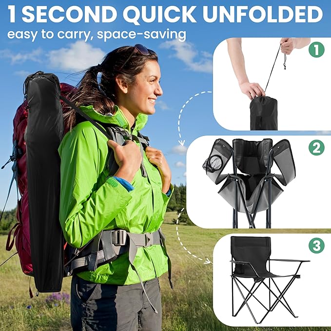 4 Pack Folding Camping Chairs for AdultsFoldable Portable Lawn Chairs with Carry Bag &amp Cup Holder Compact Design for CampBeach Picnicsand Fishing Supports 300LBS（Black）