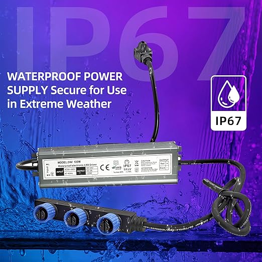 Waterproof Power Supply for Philips Hue Outdoor Lighting - 120W24V 3-Head Output Waterproof Power Adapter for Lily Spot Lily XL Calla PathwayImpress Pedestaland Impress Wall Lights.
