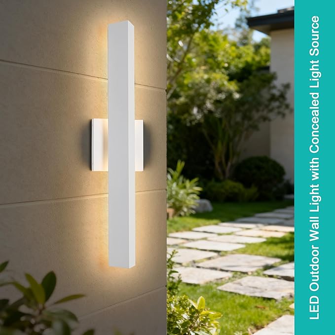 2 Pack LED Outdoor Wall Lights Dimmable20W 3000K21.9 Modern Textured White Outdoor Wall Sconce IP65 Waterproof Linear Exterior Wall Light for Entrance Hallway Garage Porch