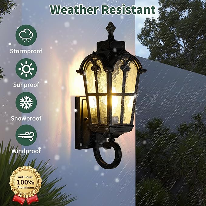 Outdoor Wall Light Fixtures Waterproof Porch Lights Anti-Rust Matte Black Exterior Lighting Fixtures Sconce Lights Outdoor Wall Lantern for Patio Front Door Garage
