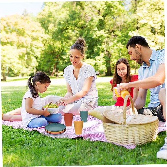 BESPORTBLE Lightweight Portable Wheat Straw Tableware with Soup Bowl Dish Plate Cup Cutlery Fork Spoon Chopsticks Smooth Edges Safe Outdoor Dinnerware for Camping Picnic Hiking Beach Bbq