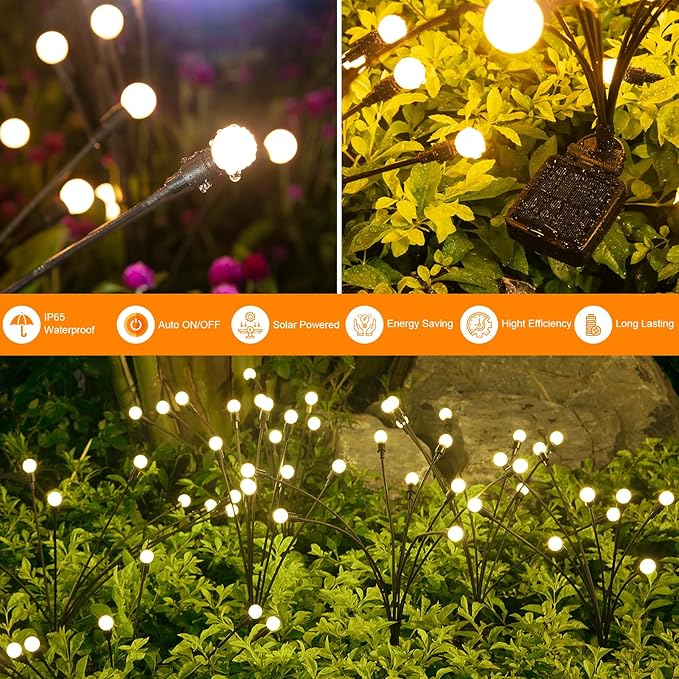 ASMAD Solar Lights Outdoor(4 Pack32 LEDs) Solar Garden Lights Outdoor Decorations Firefly Light for Patio Decor Big Bulb Unique Gifts for Women Gifts for Grandma