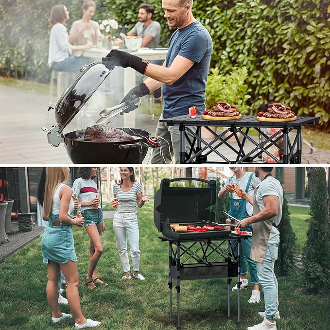 GARLLEN Folding Camping Table 2-Height Adjustable Portable Picnic Table with Roll-up Tabletop Lightweight Aluminum Outdoor Table with Storage Net &amp Carrying Bag for Camping Picnic BBQ
