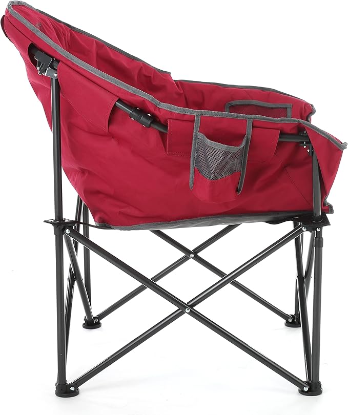 ARROWHEAD OUTDOOR Oversized Heavy-Duty Club Folding Camping Chair with Pocket Cup Holder Portable Padded Moon Round Saucer Supports 330lbs Carrying Bag