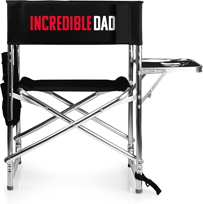 PICNIC TIME Disney The Incredibles Mr Incredible Sports Chair with Side Table Folding Beach and Camp Chair Portable Outdoor Chair with Carry Strap and Storage Pockets (Black)