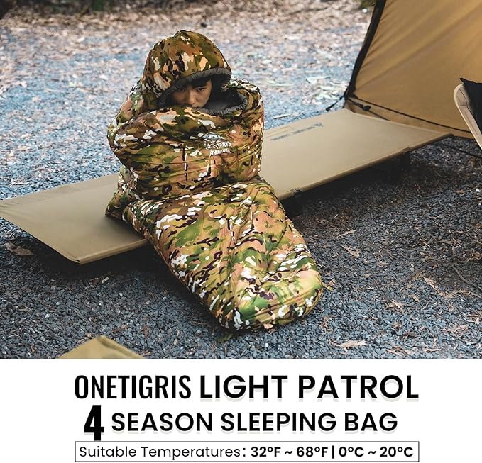 OneTigris Light Patrol 4 Season Mummy Sleeping Bag 32°F Cold Weather Camping Bags for Camping Hiking Backpacking Survival Gear