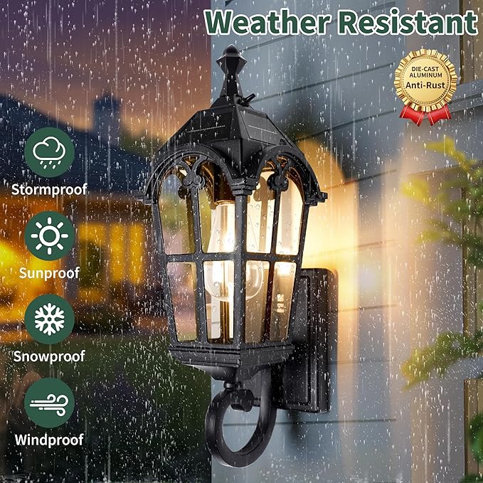 Outdoor Solar Wall Lights with Bulb Waterproof Solar Porch Lights Dusk to Dawn Exterior Light Anti-Rust Exterior Lighting Fixtures Outside Light for House Porch Garage Garden Balcony