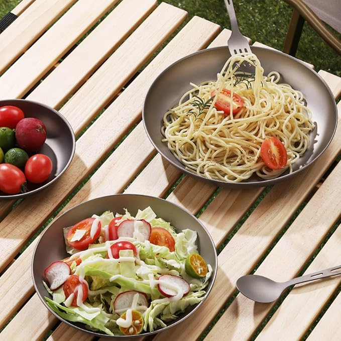 2 pcs Titanium Camping Plate Dishes8.66 Inch Ultralight Durable Titanium Dish Plate Outdoor Pasta Serving Backpacking plates for Travel Hiking Kitchen (22cm)