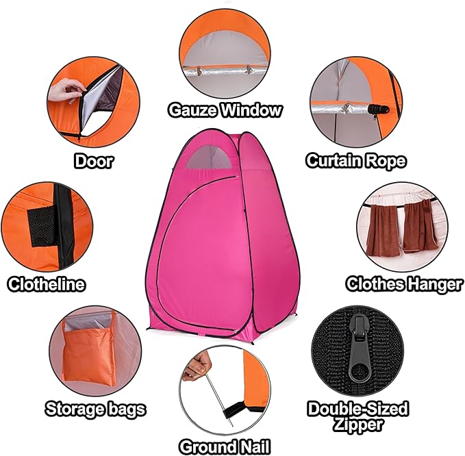4x4ft Pop Up Privacy Shower Tent with Top Window 3.6lbs Liightweight Dressing Room Portable Toilet Stall with Carry Bag for Camping Beach Outdoors (Pink)