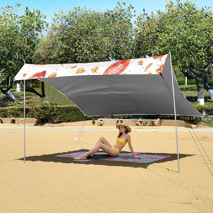 Pattern Rugby Fire Red Pattern Camping Sun Shelter Beach Tent Portable Beach Sun Shade Outdoor Canopy for Camping Trips Fishing Picnic