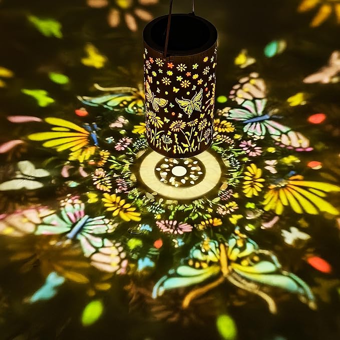 Colorful Butterfly Solar Lanterns Outdoor Waterproof Garden Decor Gifts for Women Mom Grandma Hanging Solar Lights Metal Garden Decoration Outside for Yard Patio Backyard Porch for Gift