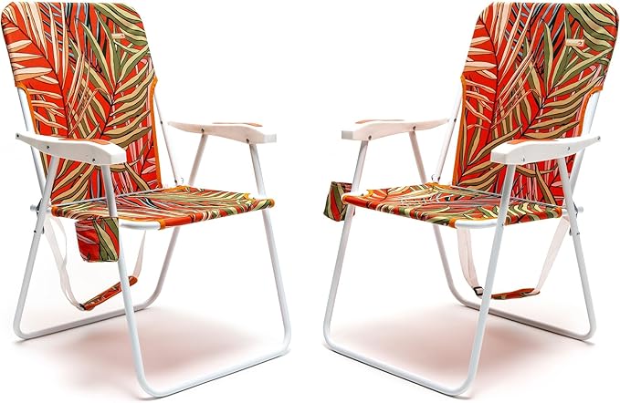 SUNNYFEEL Tall Folding Lawn Beach Chair Lightweight Portable Sand Chair for Adults Heavy Duty 300 LBS with Cup Holders Foldable Camping Lawn Chairs for Camp/Outdoor/Travel/Picnic/Concert/Sports