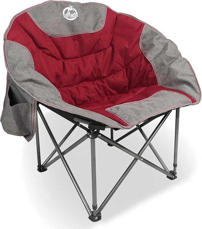 Northroad Folding Compact Camping Moon Chair Outdoor Padded Saucer Round Chair w/Cup Holder Supports up to 300 lbs for Beach Hiking Fishing Picnic LawnRed