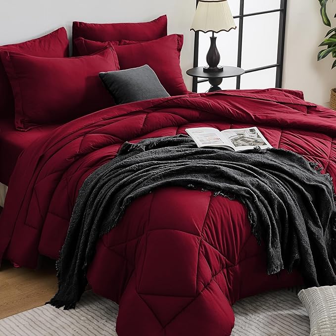 HEVUMYI Red Twin-XL Comforter Set - 5-Piece All Season Bed in a Bag Twin-XL Ultra Soft Bedding Set with Comforter Flat Sheet Fitted Sheet Pillowcases Pillow Shams