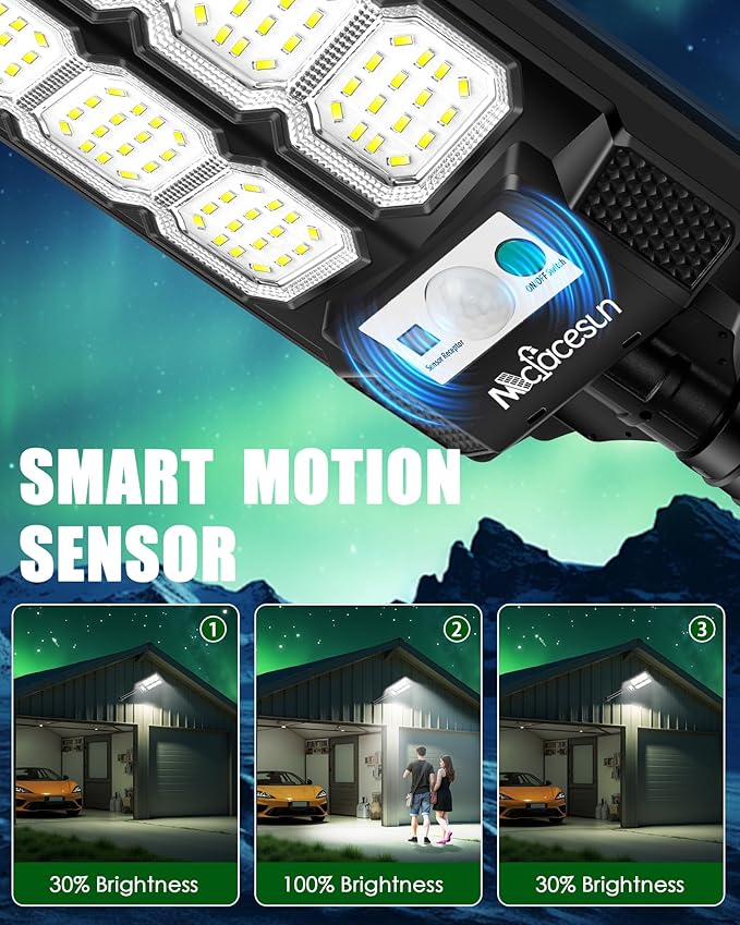 Solar Street Lights Outdoor 5000LM 6500K Solar Lights IP66 Waterproof with Motion Sensor &amp Dusk to Dawn led Solared Street Light Easy Installation Pack of 4