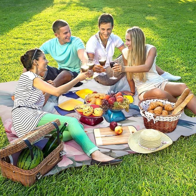 Waterproof Sandproof Beach Blanket 59''×68'' Magpie Polyester Outdoor Picnic Blanket with 4 Stakes &amp Storage Bag for BeachCampingVacation Azalea