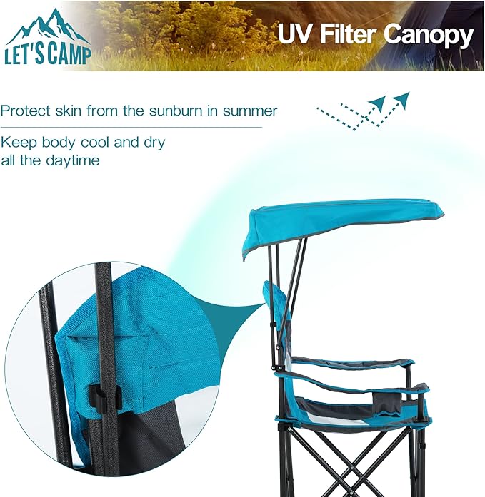 LET'S CAMP Camp Chair with Shade Canopy Folding Camping Chair with Cup Holder and Carry Bag for Outdoor Camping Hiking Beach Heavy Duty 350 LBS