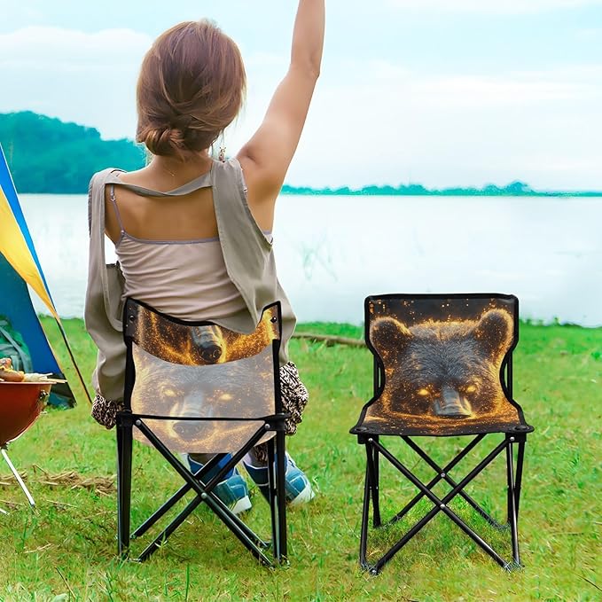 KLL Cool Bear Glowing Fireflies Packable Camp Chairs Ultra Lightweight Youth Camping Chair Carry Bag Included Travel Chair for Sports Outside