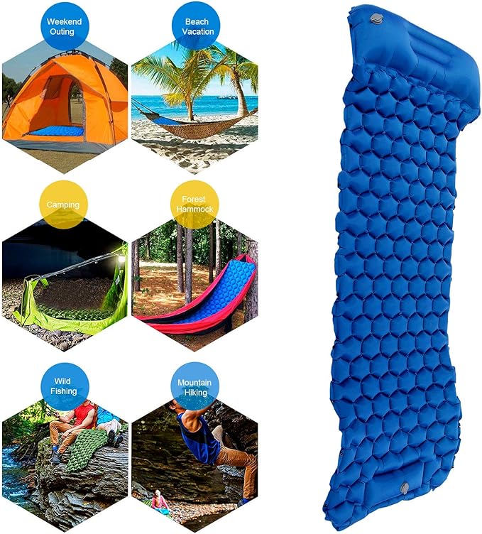 Sleeping Pad for CampingSelf Inflating Sleeping Pad CampingUltralight Sleeping Mat for CampingBackpackingHiking Lightweight Compact Camping Air Mattress for Tent(Royal Blue)