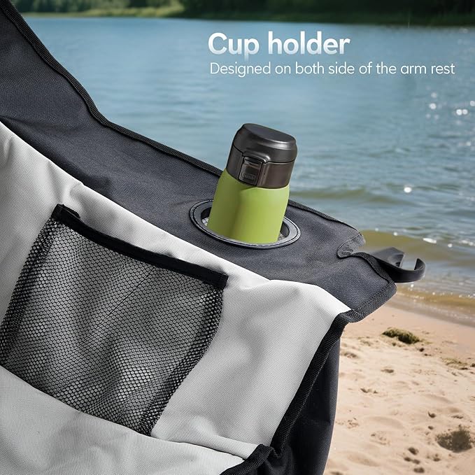 Outdoor Folding Chair with Umbrella Camping Chairs Loveseat Double Oversized Outdoor Chair with Cup Holder&ampCanopy Shade for BBQ Beach Fishing Easy Fold and Carry (Black+Grey)