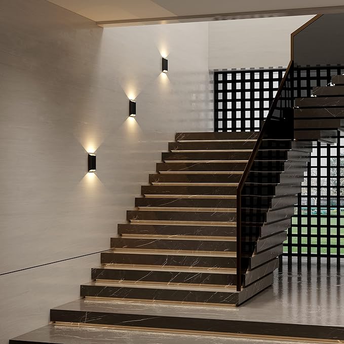 LED Wall Lights Outdoor Wall Sconces Dimmable 15.5W IP65 Waterproof Porch Lights Up and Down Modern Wall Lamps for Bedroom 3000K CRI 90+ (Black+Gold)