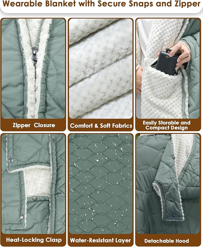 Heated Blanket Hoodie Battery Operated for Camping 12V Cordless Heating Blanket with 15000mAh Battery Electric Blanket Throw Shawl with 3 Heating Levelsfor Shoulder and Neck Machine Washable
