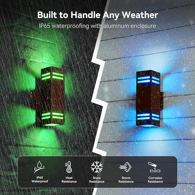 Smart Outdoor Wall Lights 2 Pack IP65 RGB Wall Lights Up Down Outdoor Lights Color Changing RGBCW APP Control Exterior Lighting Fixture Compatible with Alexa Google Assistant
