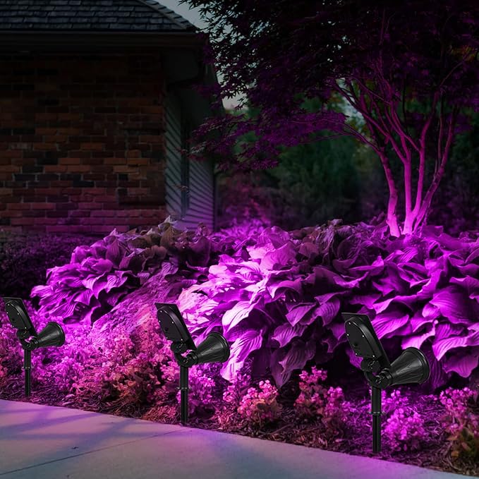 T-SUN [2 Pack] LED Solar Spotlights Waterproof Outdoor Security Landscape Lamps Auto-on/Auto-Off by Day 180 Angle Adjustable for Tree Patio Yard Garden Driveway Stairs Pool Area(Purple)