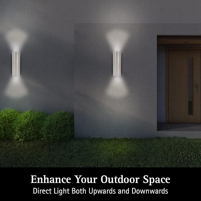 Ultralux 12 Inch Modern LED Up and Down Wall Light Outdoor Wall Sconce Front Door Light Fixture 2000 Lumen Outdoor Sconce 30 Watt Outside Lights For House 3000K Brushed Nickel Exterior Light Fixture