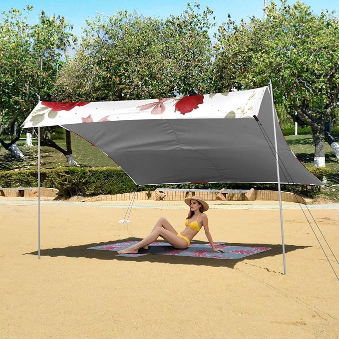 ALAZA Rose Bow Flowers Floral Beach Tent Sun Shelter UPF50+ Protection Beach Shade Canopy w/ 4 Sandbags for Outdoor Camping Fishing Backyard Fun Picnic 10x9 ft