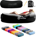 Nevlers Dark Black Inflatable Lounger | 210T Polyester Inflatable Chair | No-Pump Air Couch | Outdoor Inflatable Couch w/ 450lbs. Cap. Pockets &amp Matching Bag | Use as Blow Up Couch for Adults &am