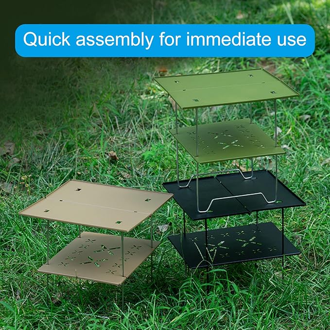 PURPLELILY Double Layer Aluminum Table Camping Picnics Table Portable Table Camping Desk Beach Table Double Folding Camping Table