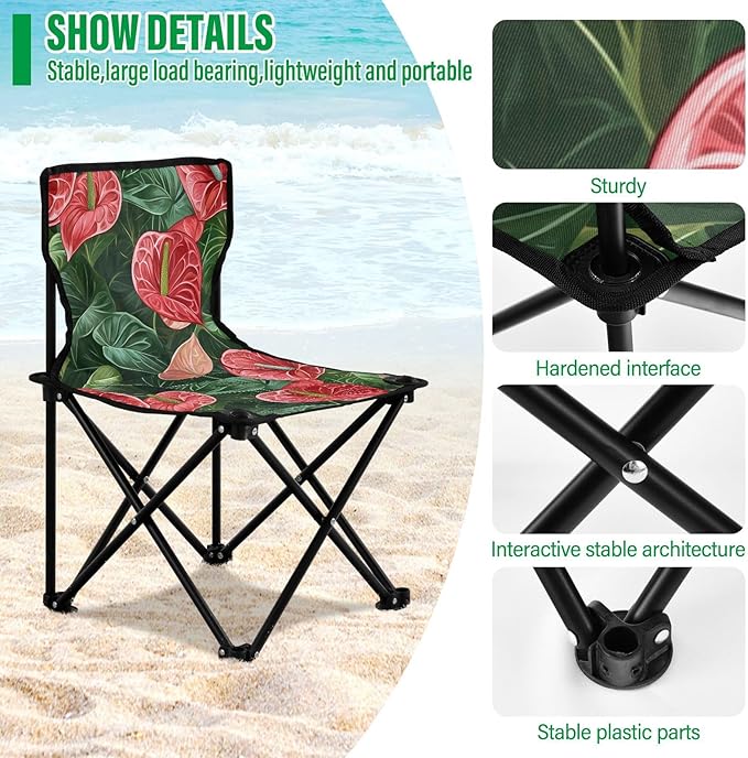 Anthurium Red Green Art Portable Backpack Beach Chairs for Adults Ultra Lightweight Folding Chair Carry Bag Included Portable Chair for Waiting in Line for Indoor Camping
