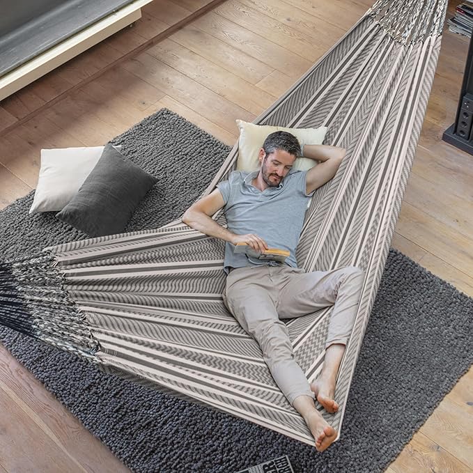 La Siesta Flora Classic Organic Cotton Hammock - Indoor/Outdoor Patio Bed Portable 2-Person Double Hammock - King Zebra