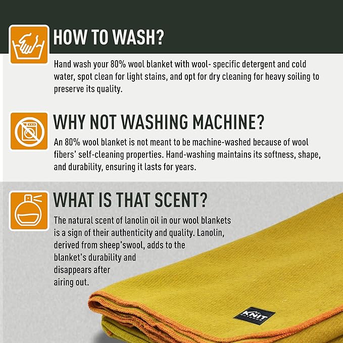 Large Military Wool Blanket - Warm &amp Thick Emergency Survival Blanket Great for Camping Outdoors Sports Events Picnics 4.5 lbs 64 x 88 (Ochre Yellow)