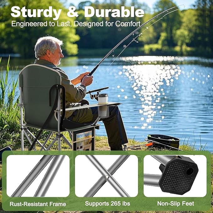Folding Camping Chairs Durable 600D Oxford Portable Outdoor Chair with Cooler Pouch Cup Holder &amp Storage Pocket for Camping Beach Fishing