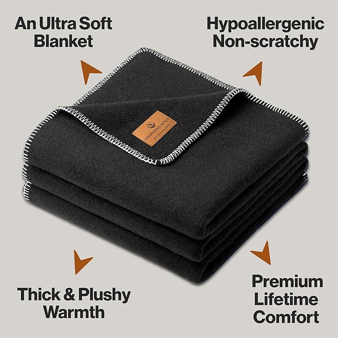 100% Wool Blanket - Premium Ultra-Soft &amp Warm Twin 62x 84 Large Size Blanket for Couch Bed Home Camping &amp Outdoors