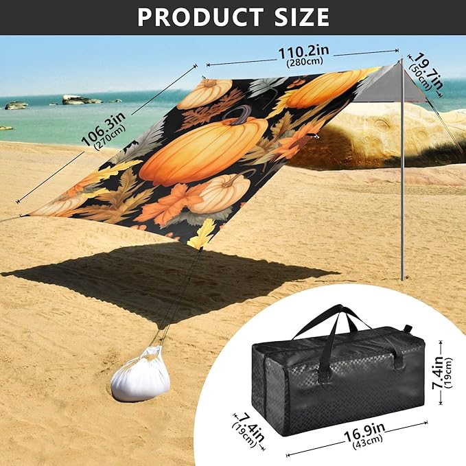 Fall Pumpkin ThanksgivingCamping Sun Shelters 9.2 x 10.5 FT Beach Canopy Tent Sun Shade with Carrying Bag for Camping Trips Fishing Backyard Fun or Picnics 21341608