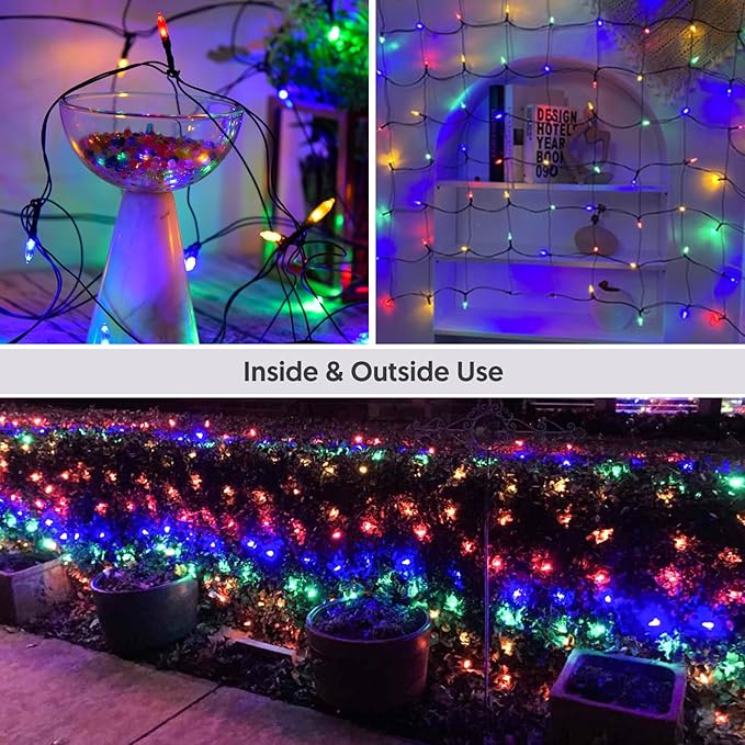 120Led Christmas Net Lights Outdoor 5ft x 6ft Connectable 8 Modes Waterproof Black Wire 29V Plug in Mesh Net Christmas Lights for Garden Yard Bushes Trunk Xmas Tree Decor (Multicolor)