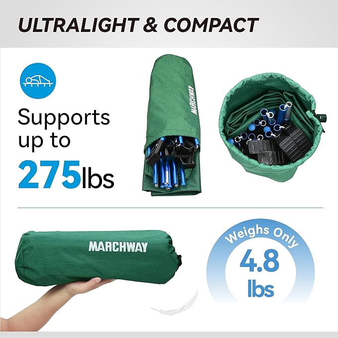 MARCHWAY Ultralight Folding Tent Camping Cot Bed Portable Compact for Outdoor Travel Base Camp Hiking Mountaineering Lightweight Backpacking (Green)