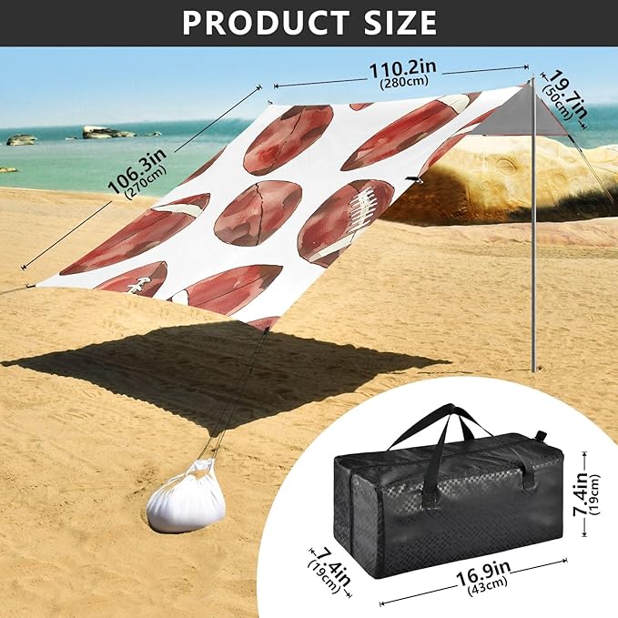 Rugby Pattern (70) Camping Sun Shelter Beach Tent Portable Beach Sun Shade Outdoor Canopy for Camping Trips Fishing Picnic