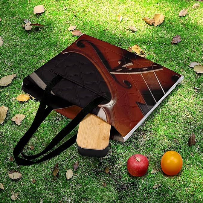 Zipper Violin Sheet Music Style Picnic Mat Suitable for Travel Camping Park Or Home Use