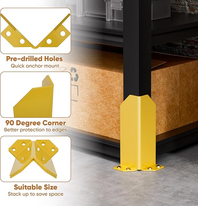 Nisorpa Pallet Rack Post Protectors 12 Pallet Racking Guards with Hardware L Shape Safety Yellow Pallet Edge Protectors Set of 2