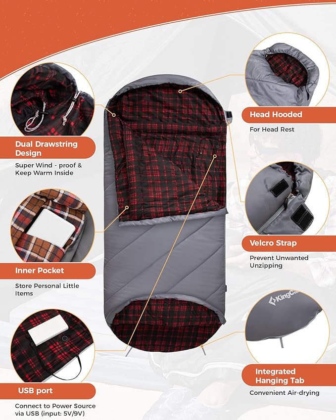 KingCamp Sleeping Bag for Adults Cold Weather &amp Warm Extra Wide Big &amp Tall XL Portable Waterproof Flannel Sleeping Bags Essentials Gear Accessories for Camping Backpacking Hiking Indoor &amp