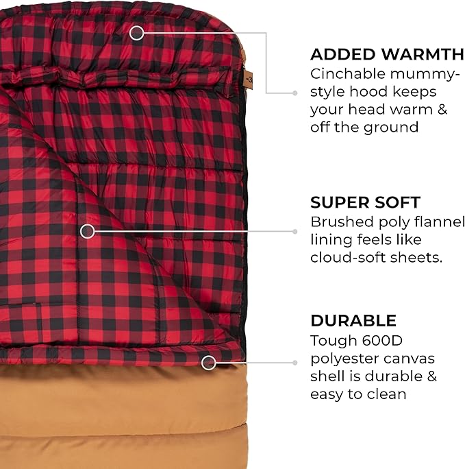 TETON Sports Deer Hunter Sleeping Bag Warm and Comfortable Camping Sleeping Bag Teton Tough Canvas Shell for Camping Hunting and Cold Weather