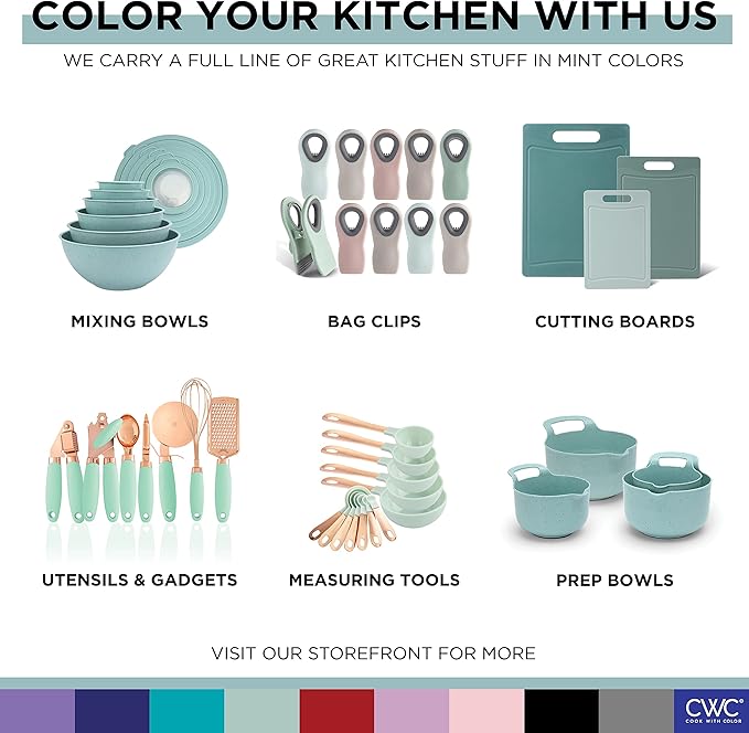 COOK WITH COLOR Nesting Plastic Mixing Bowl Set with Pour Spouts and Handles Ombre Mint 4 Piece Non-Slip