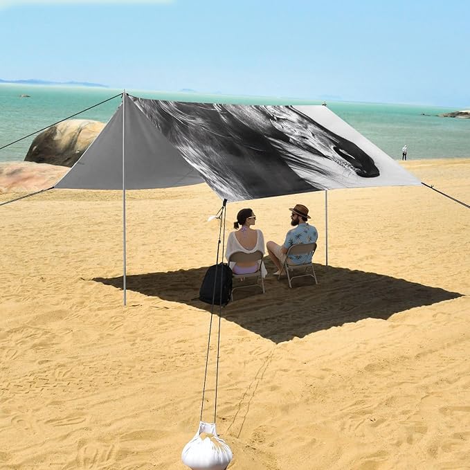 Drawing Horse Beach Tent Sun Shelter 9.2' x 10.5' Beach Canopy with 4 Sandbags 4 Stability Poles Sand Shovels - Tent Canopy for Beach Camping Fishing Picnics