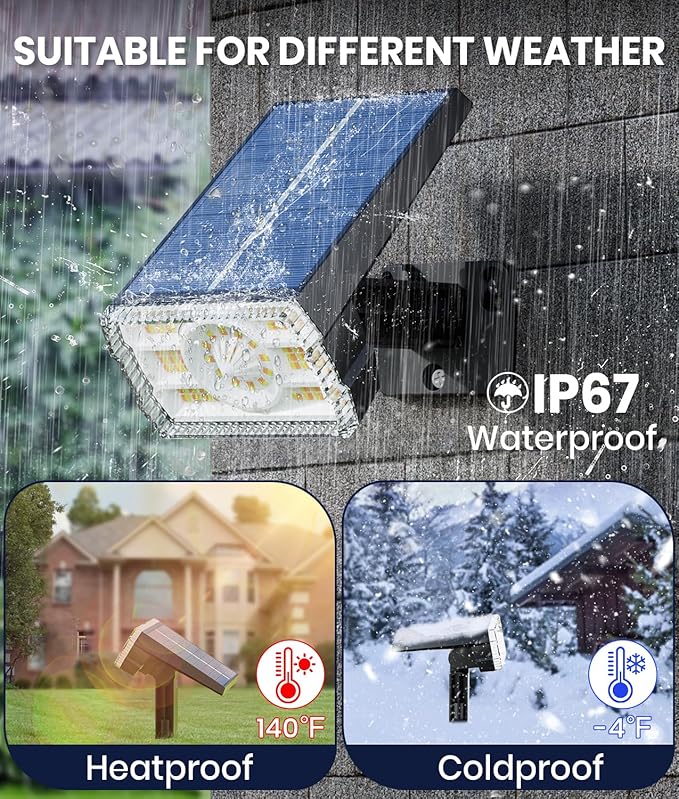 2-Pack Solar Lights Outdoor Waterproof IP67 3 Color Modes (Warm/Cool White &amp Hybrid) with 3 Lighting Modes 105° Adjustable Dusk to Dawn Solar Spotlights for Pathway/Garden/Yard Wall/Ground Light